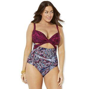 NWT Swimsuits For All Boho Cutout Monokini One Piece Swim Suit Size 10